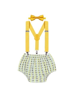 IZKIZF Wild One Outfit Boy 1st Birthday Cake Smash Photo Shoot Outfits Striped Arrows Printed Bloomers Suspenders Bowtie