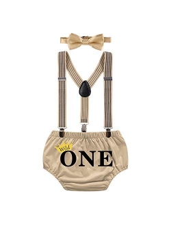 IZKIZF Wild One Outfit Boy 1st Birthday Cake Smash Photo Shoot Outfits Striped Arrows Printed Bloomers Suspenders Bowtie