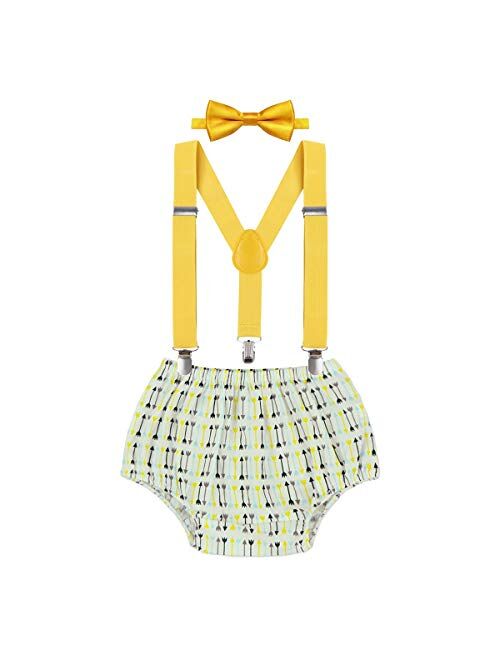 IZKIZF Wild One Outfit Boy 1st Birthday Cake Smash Photo Shoot Outfits Striped Arrows Printed Bloomers Suspenders Bowtie