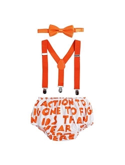 ODASDO Baby Boys 1st 2nd Birthday Cake Smash Photo Props Party Outfit Bloomers Diaper Cover Suspenders Bow Tie 3pcs