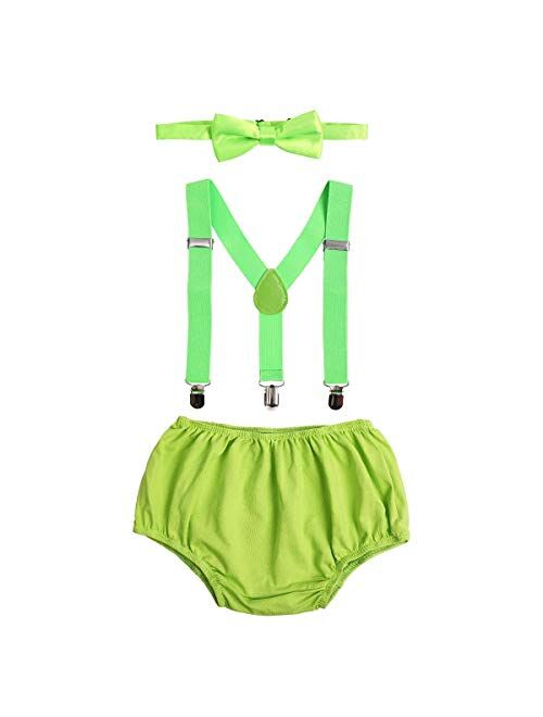 ODASDO Baby Boys 1st 2nd Birthday Cake Smash Photo Props Party Outfit Bloomers Diaper Cover Suspenders Bow Tie 3pcs