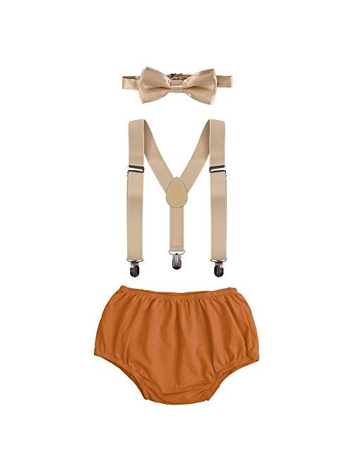 ODASDO Baby Boys 1st 2nd Birthday Cake Smash Photo Props Party Outfit Bloomers Diaper Cover Suspenders Bow Tie 3pcs