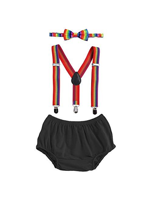 ODASDO Baby Boys 1st 2nd Birthday Cake Smash Photo Props Party Outfit Bloomers Diaper Cover Suspenders Bow Tie 3pcs