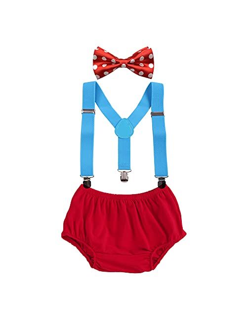 ODASDO Baby Boys 1st 2nd Birthday Cake Smash Photo Props Party Outfit Bloomers Diaper Cover Suspenders Bow Tie 3pcs