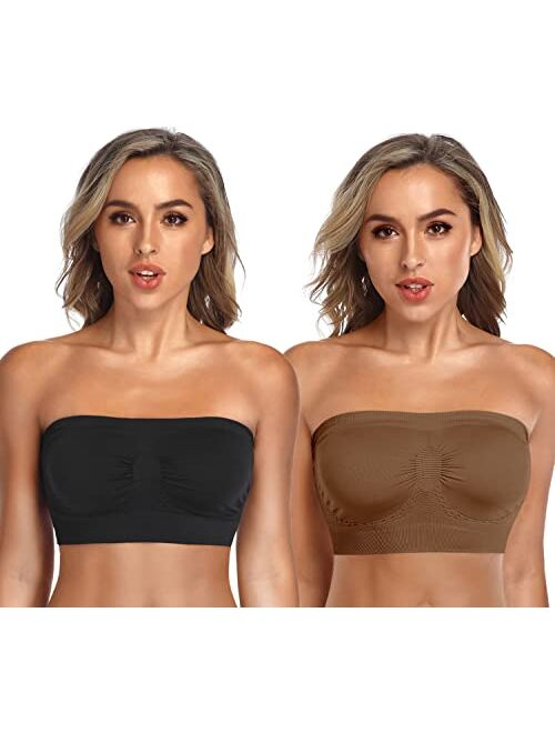 ANGOOL Strapless Comfort Wireless Bra with Slip Silicone Bandeau Bralette Tube Top