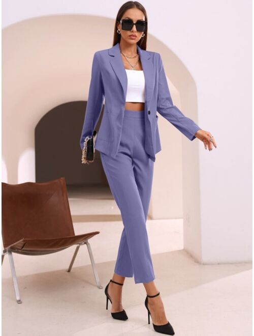 Shein Solid Lapel Collar Blazer & Tailored Pants