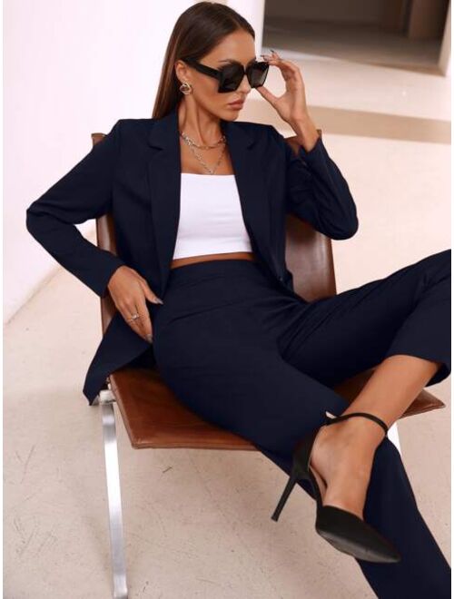 Shein Solid Lapel Collar Blazer & Tailored Pants