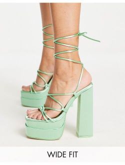 Wide Fit Glow Girl platform heel sandals in mint green