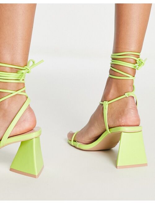 RAID Aysha tie ankle mid heeled sandals in lime