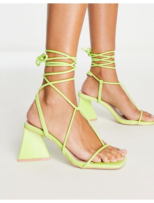 RAID Aysha tie ankle mid heeled sandals in lime