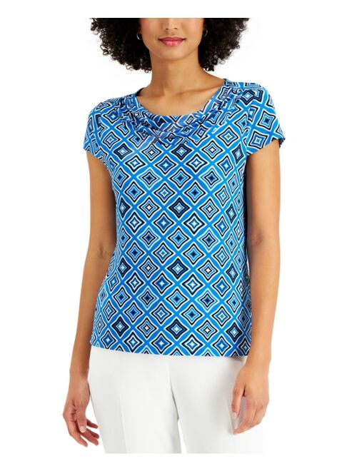 Kasper Printed Cowlneck Top