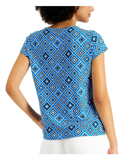 Kasper Printed Cowlneck Top