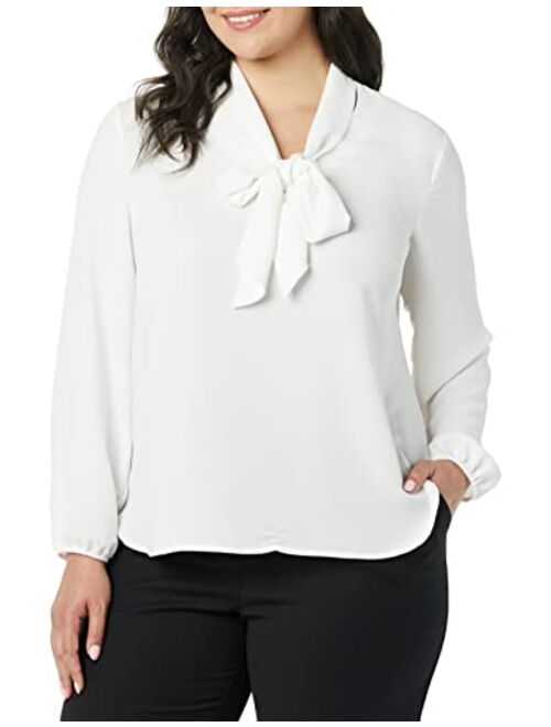 Kasper Printed Tie-Neck Long-Sleeve Top