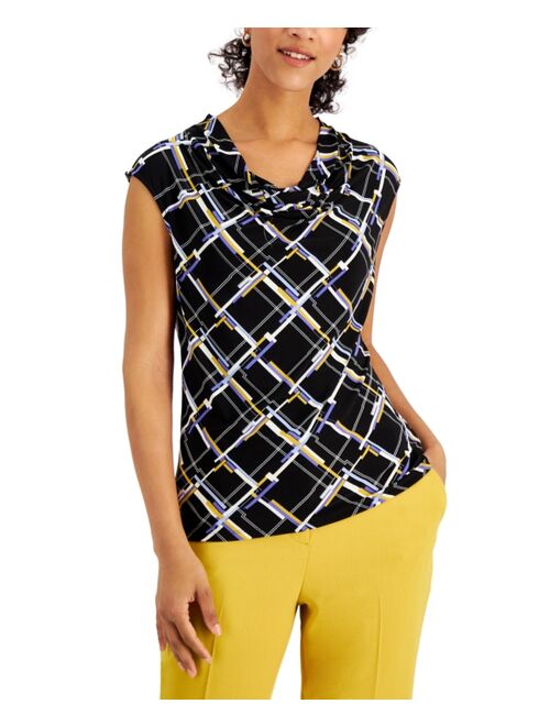 Kasper Printed Cowl-Neck Top