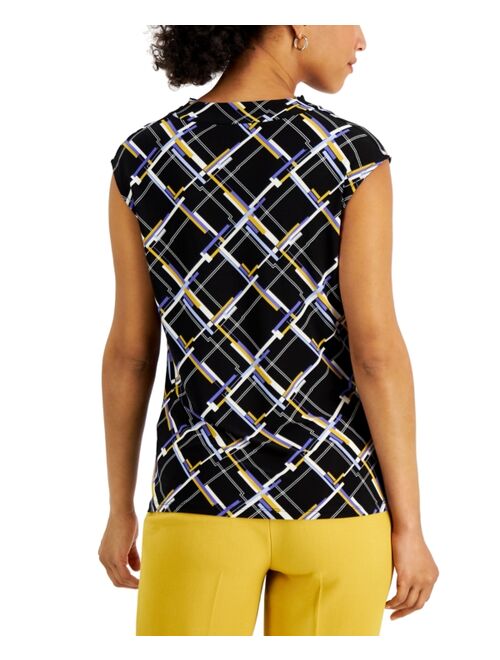 Kasper Printed Cowl-Neck Top