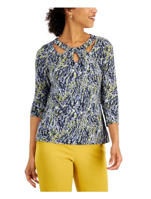 Kasper Printed Twist-Neck Top