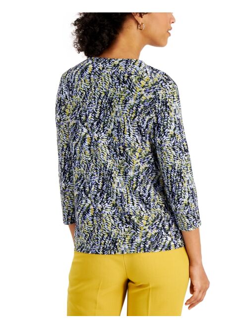 Kasper Printed Twist-Neck Top