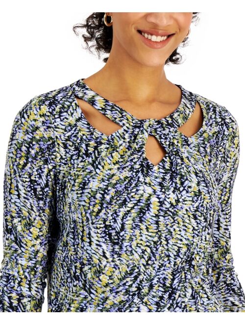 Kasper Printed Twist-Neck Top