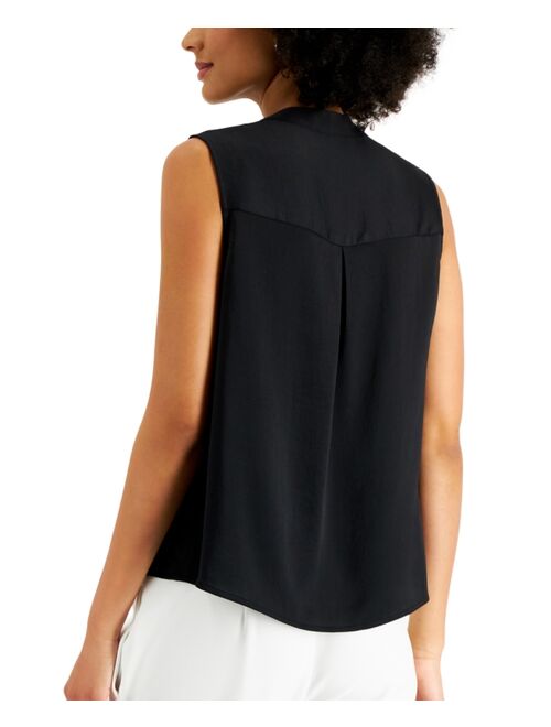 Kasper Sleeveless Split-Neck Top