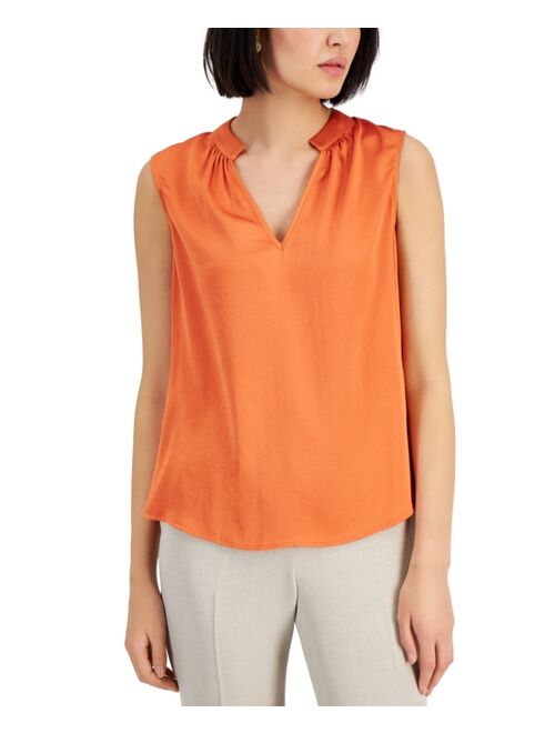 Kasper Sleeveless Split-Neck Top