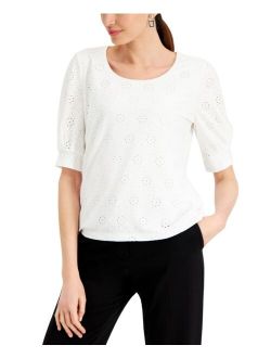 Puff-Sleeve Eyelet Top