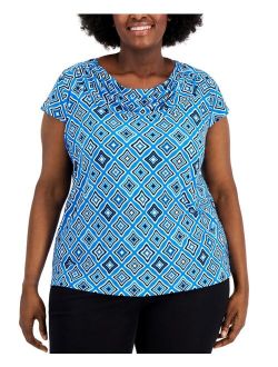 Plus Size Geo Printed Cap Sleeve Top