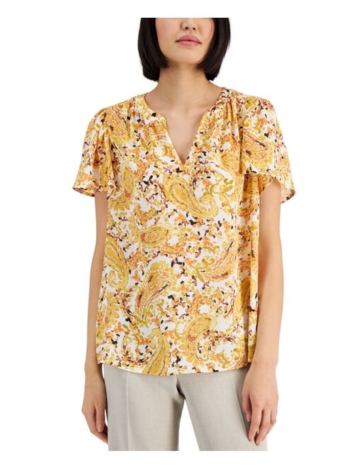 Kasper Women's Printed Flutter-Sleeve Top