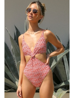 On the Yacht Red Floral Print Knotted One-Piece Swimsuit