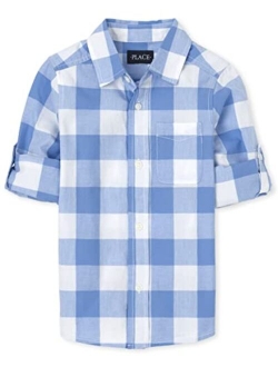 Boys Long Roll Up Sleeves Poplin Button Down Shirts