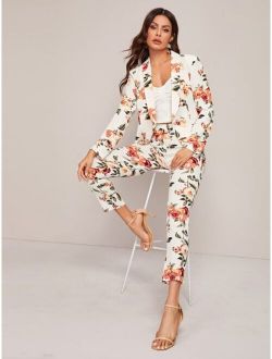 Shawl Collar Floral Blazer and Pants Set