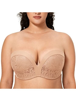 Women's Slightly Lined Lift Great Support Lace Strapless Bra Push Up