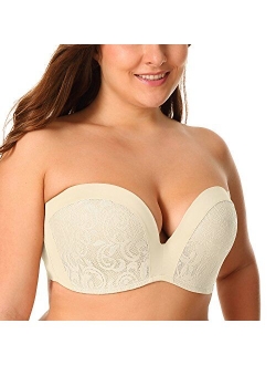 Women's Slightly Lined Lift Great Support Lace Strapless Bra Push Up