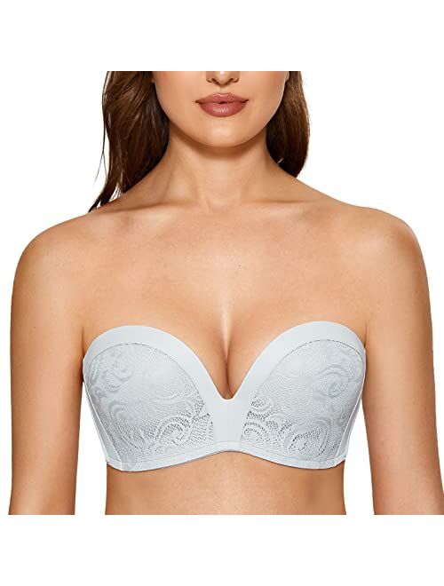 DELIMIRA Women's Slightly Lined Lift Great Support Lace Strapless Bra Push Up