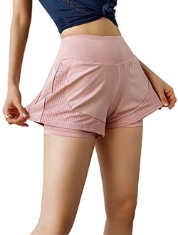 Anna-Kaci 2 in 1 Running Shorts for Women Mesh Stretch Workout Gym Athletic Short