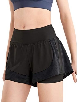 Anna-Kaci 2 in 1 Running Shorts for Women Mesh Stretch Workout Gym Athletic Short