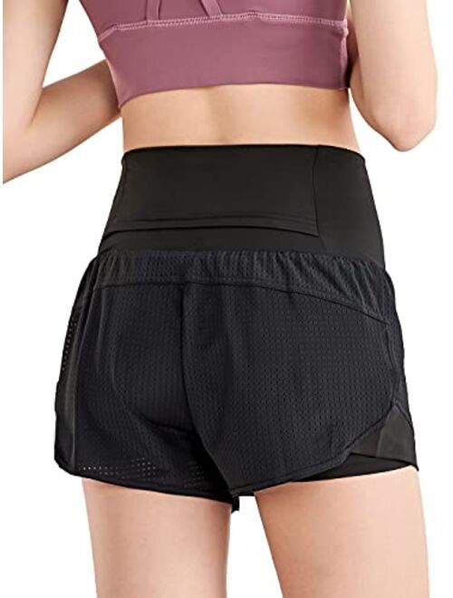 Anna Kaci Anna-Kaci 2 in 1 Running Shorts for Women Mesh Stretch Workout Gym Athletic Short