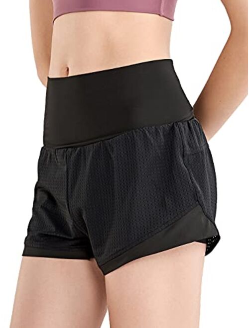 Anna Kaci Anna-Kaci 2 in 1 Running Shorts for Women Mesh Stretch Workout Gym Athletic Short