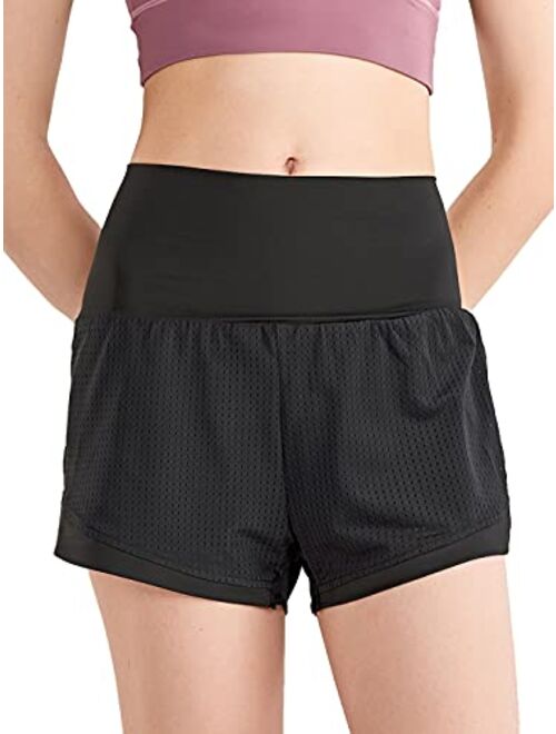 Anna Kaci Anna-Kaci 2 in 1 Running Shorts for Women Mesh Stretch Workout Gym Athletic Short