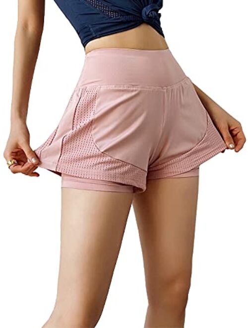 Anna Kaci Anna-Kaci 2 in 1 Running Shorts for Women Mesh Stretch Workout Gym Athletic Short