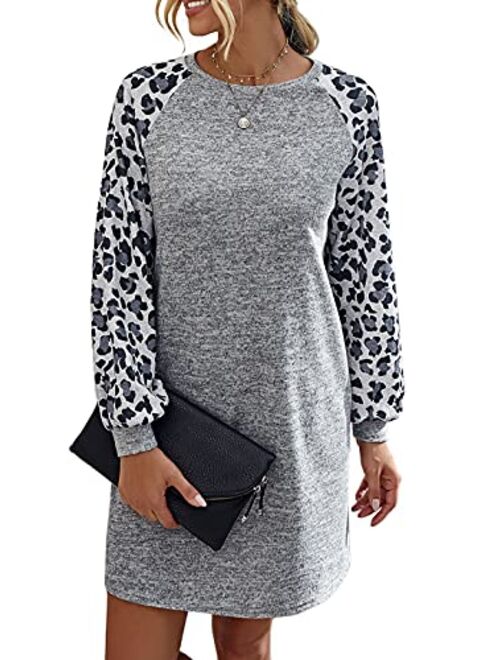 Anna Kaci Anna-Kaci Women's Leopard Print Colorblock V-Neck Short Sleeves T-Shirt Dress