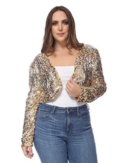 Anna-Kaci Women's Plus Size Sequin Embellished Long Sleeve Bolero Blazer Shrug