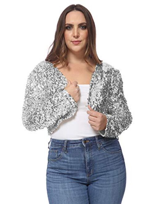 Anna Kaci Anna-Kaci Women's Plus Size Sequin Embellished Long Sleeve Bolero Blazer Shrug