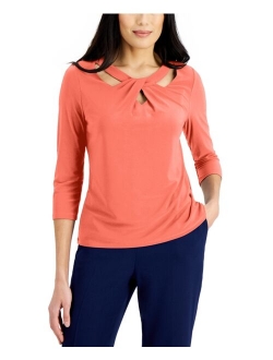 Petite Twist-Neck 3/4-Sleeve Top