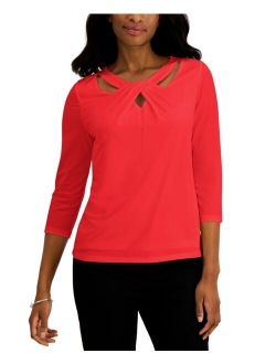 Petite Twist-Neck 3/4-Sleeve Top