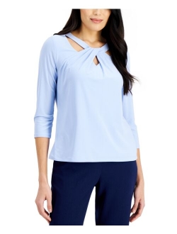 Petite Twist-Neck 3/4-Sleeve Top