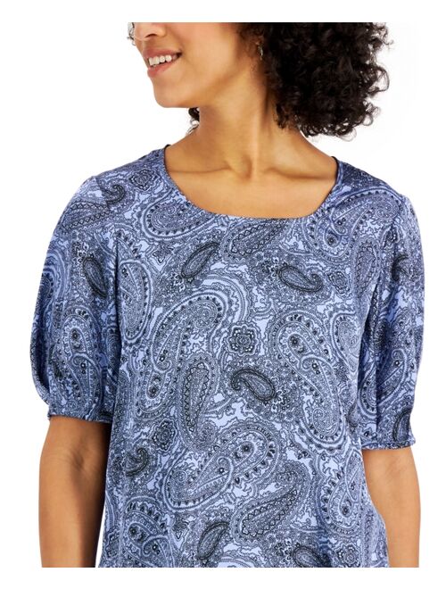 Kasper Paisley-Print Puff-Sleeve Top