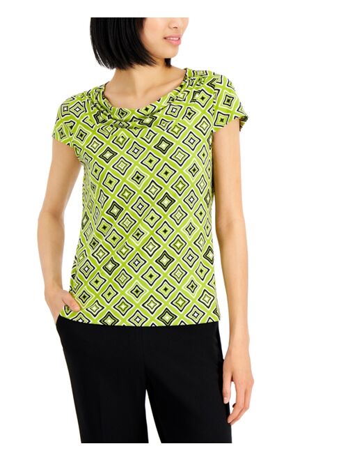 Kasper Women's Geo-Print Cowlneck Top