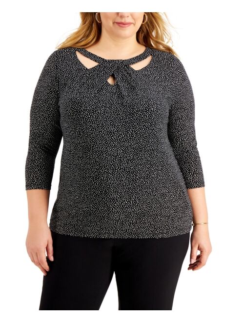 Kasper Plus Size Printed Twist-Neck Top