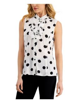 Petite Ruffled Polka-Dot Blouse