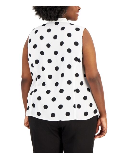 Kasper Plus Size Dot-Print Ruffled-Front Blouse